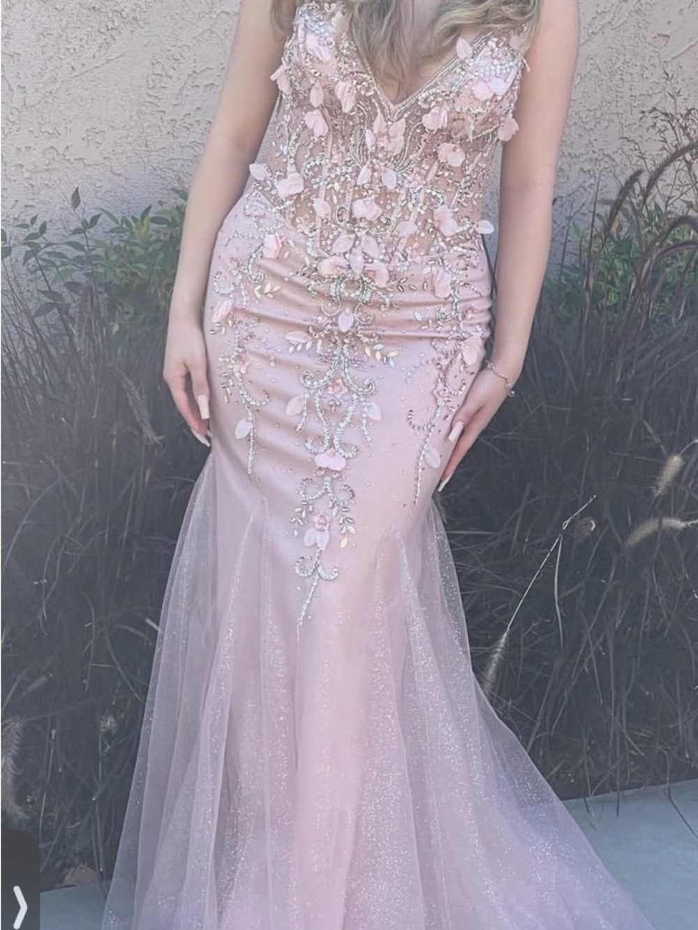 Embellished Pink Evening Mermaid Dress